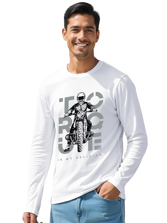 Bewakoof Men's Printed Regular Fit Full Sleeve Round Neck Cotton T-Shirt Clothing T-Shirts