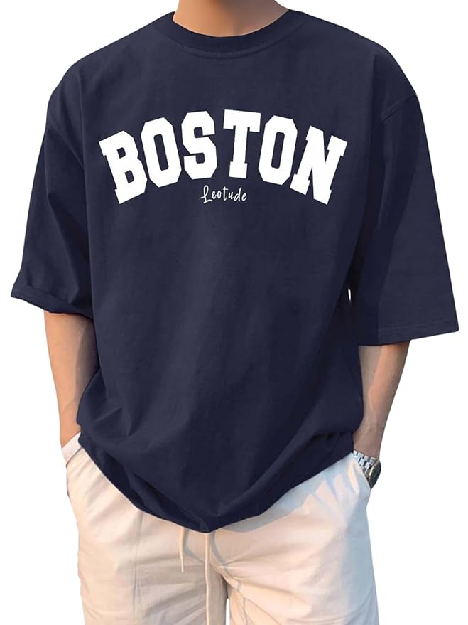 LEOTUDE Cotton-Blend Oversized T-Shirt (Navy Blue) Clothing T-Shirts