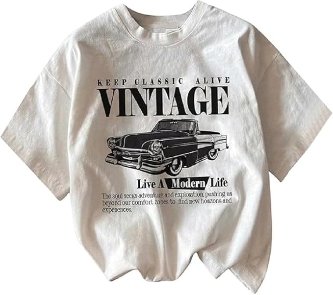 Jawdrobe Oversized Printed T-Shirt (Vintage White) Clothing T-Shirts