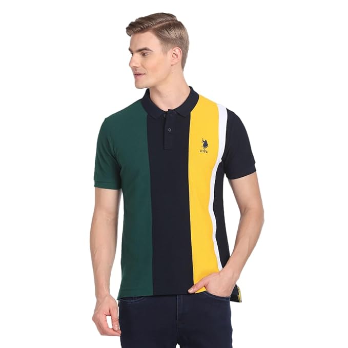U.S. POLO ASSN. Men's Colour Block Pure Cotton Slim Fit Polo Shirt