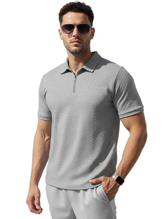 LEOTUDE Men's Solid Super Soft Classic Polo T-Shirt: Regular Fit (Colour: Grey) Clothing T-Shirts