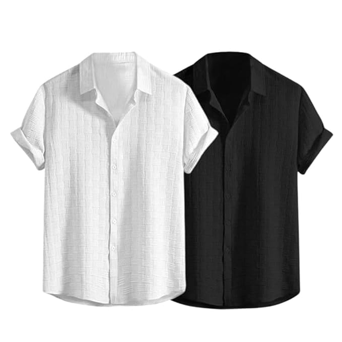 Leriya Fashion Men's Formal Button Down Shirt – Slim Fit Office Wear Shirt for Men | Textured Short Sleeve Polycotton | Business & Meeting Ready (Available in Plus Size and Combo Pack of 2) Clothing Shirts
