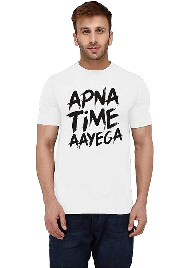 Apar Apna Time Aayega Cotton Round-Neck Black Printed T-Shirt Clothing T-Shirts