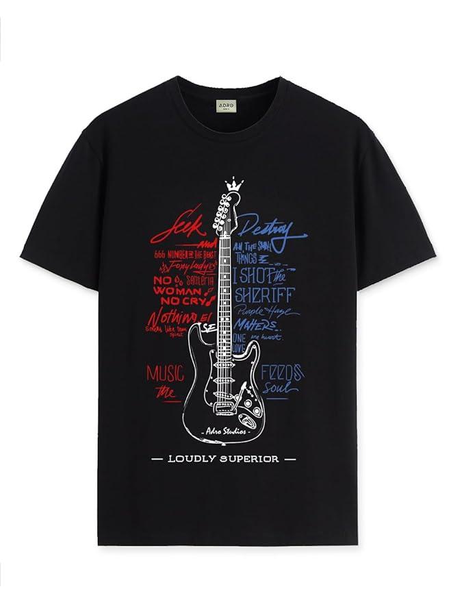 Guitar Design Printed T-Shirt for Men - 100% Cotton, Regular Fit, Soft Breathable Fabric. Clothing T-Shirts