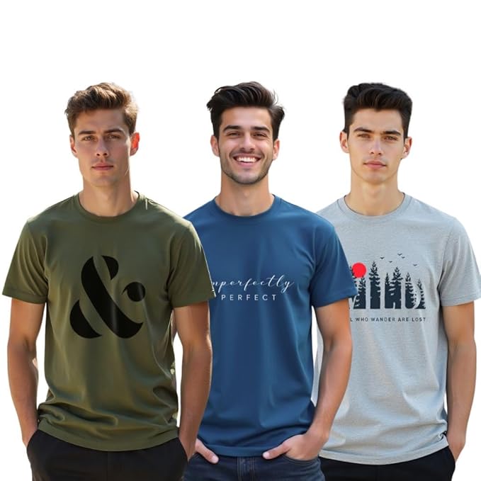 Men's Graphic Printed Regular Fit Cotton T-Shirt (Pack of 3) Clothing T-Shirts