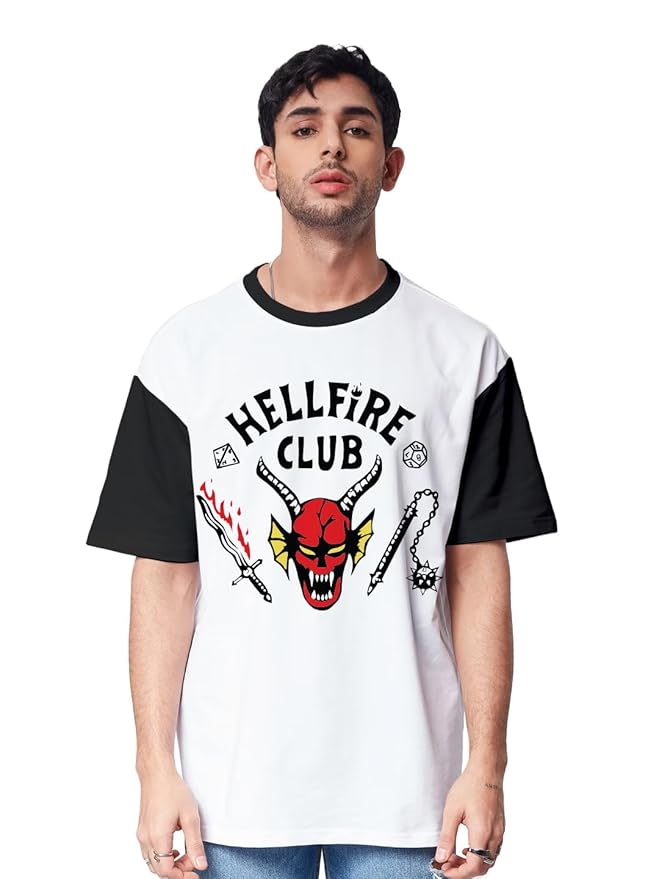 crazymonk Hellfire Club Oversized T-Shirt- White Clothing T-Shirts