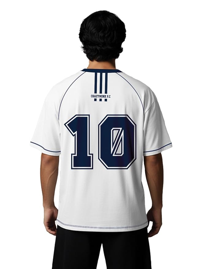 crazymonk Madrid Oversized T-Shirt - White & Navy Clothing T-Shirts