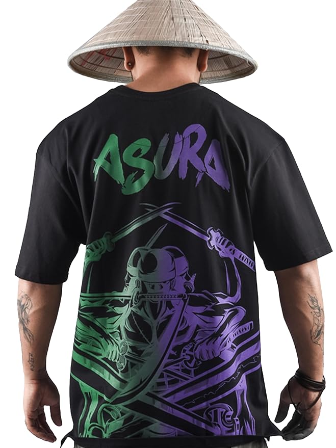 Unisex One Piece Anime Oversized T Shirts for Men and Women,180 GSM Asura Printed Anime T Shirt (Black) Clothing T-Shirts