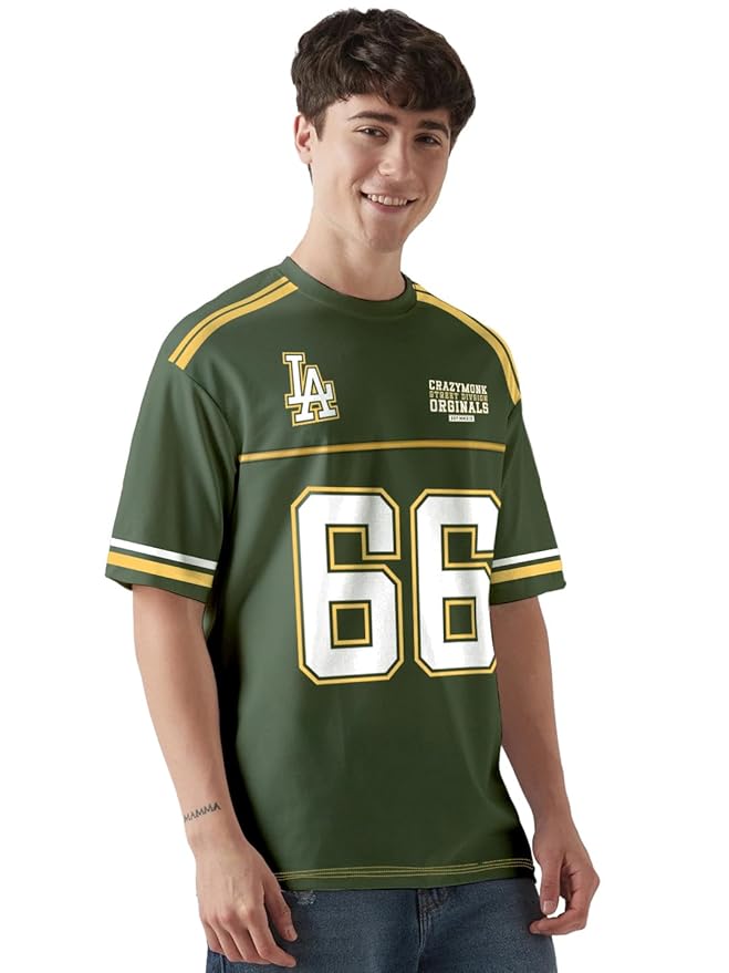 crazymonk Los Angels Graphic Printed Oversized T-Shirt - Military Green