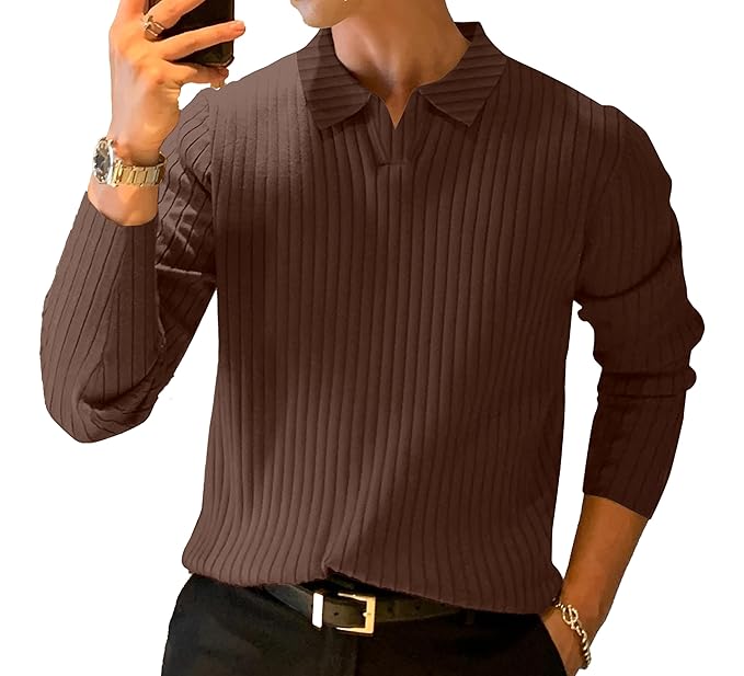KAJARU Men's Polyester Polo T Shirt with Spread Collar Neck Line Full Sleeves Solid Pattern Regular Fit and Standard Length Clothing T-Shirts