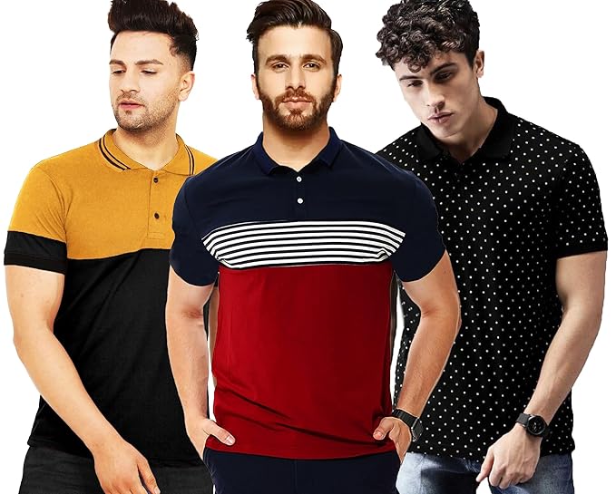 Men's Matty Regular Fit Half Sleeve Polo T-Shirt Combo (Pack of 3) Clothing T-Shirts