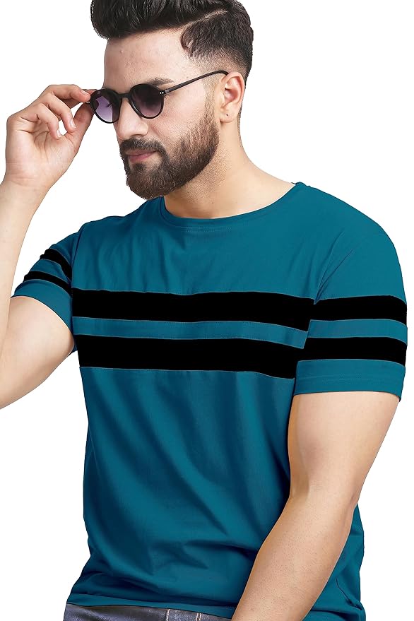 AUSK T-Shirt for Mens Double Stripes on Chest Clothing T-Shirts