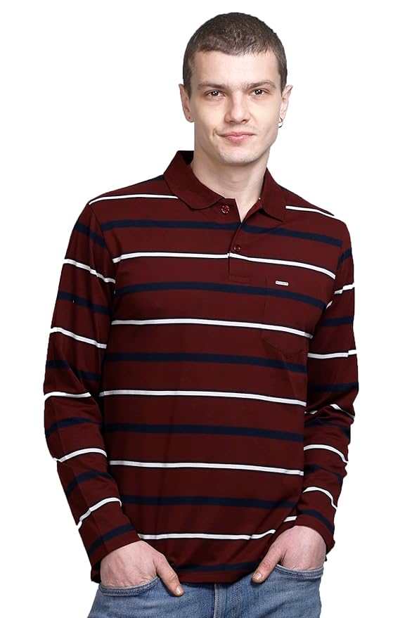Full Sleeve Polo T Shirt for Men Cotton with Pocket and Collar - Regular Fit Tshirt Clothing T-Shirts