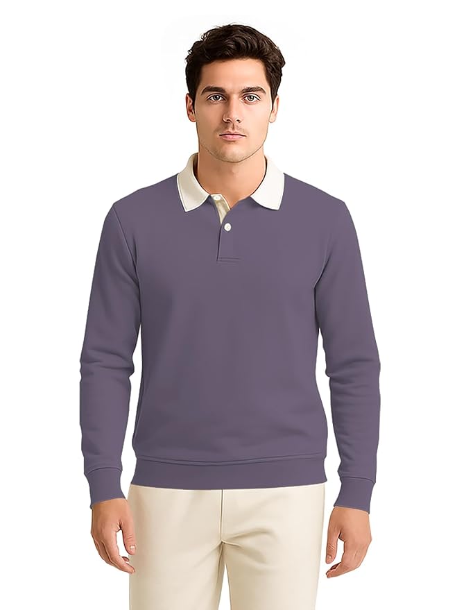 BULLMER Solid Polo Neck Full Sleeve Cotton Blend Tshirt with Rib for Men | Stylish Full Hand Tshirt for Men Clothing T-Shirts