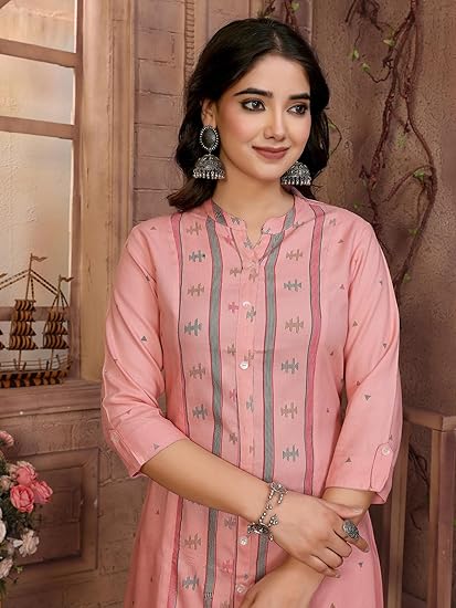 rangita Pink Rayon Calf Length Printed A-Line Kurti | Kurta for Women
