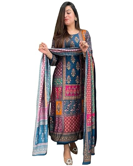 GoSriKi Women’s Viscose Rayon Straight Kurta Pant Dupatta Set | Stylish Kurti Set for Women | Cotton Kurta Set with Dupatta Ethnic Dress | Festive Kurta Set Clothing Kurtis