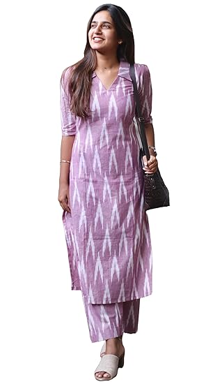 GoSriKi Women's Cotton Ikat Print Kurta Set | Soft Fabric | Stylish Ethnic Suit Clothing Kurtis