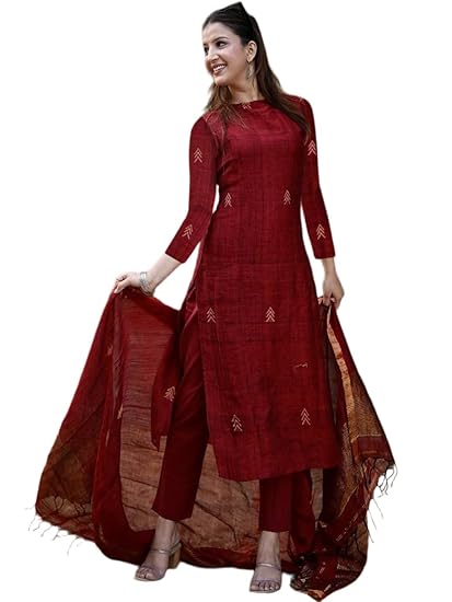 ANNI DESIGNER Pure Cotton Maroon Kurta Pant Set with Dupatta for Women | 3 Piece Gold Hand Block Printed Suit Set | Cotton Kurta Set for Women | Festive Kurti Set Clothing Kurtis