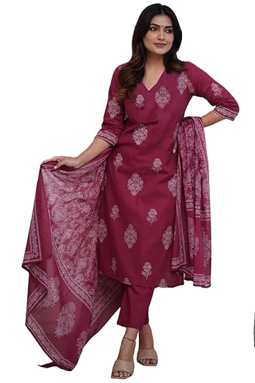 GoSriKi Women's Rayon Viscose Straight Printed Kurta with Pant & Dupatta