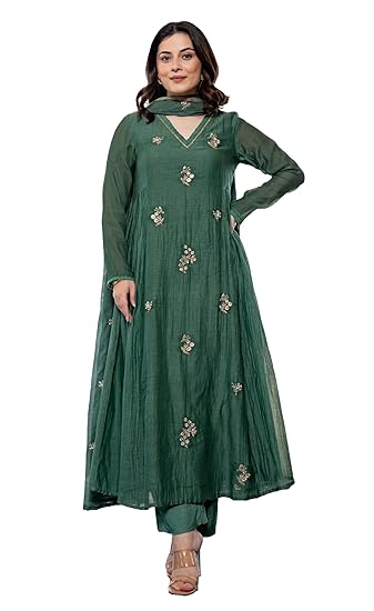 KLOSIA Women Embroidery Solid Anarkali Kurta and Pant Set with Dupatta Clothing Kurtis