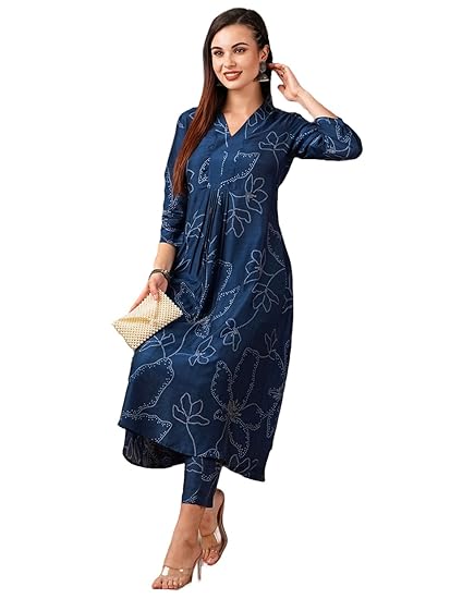 GoSriKi Women's Rayon Viscose Printed A-Line Kurta with Pant Clothing Kurtis