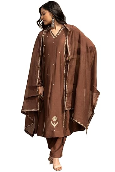 ANNI DESIGNER Women's Rayon Viscose Straight Embroidery Kurta with Pant and Dupatta Clothing Kurtis