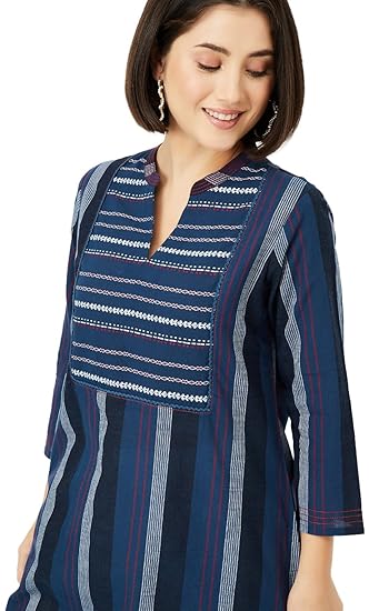 Max Women's Cotton Regular Fit Striped Regular Kurta Clothing Kurtis