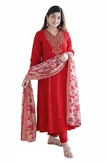 KLOSIA Women Embroidery Kurta and Pant Set with Dupataa Clothing Kurtis