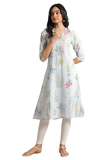 W for Woman Floral Printed A-line Pure Cotton Kurta and Leggings Set Clothing Kurtis