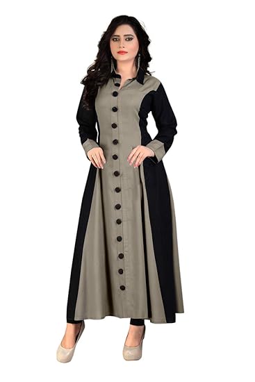 Madhuram Womens Rayon Regular A Line Kurti with Fully Stitched Plain Long Kurta(M-114) Clothing Kurtis