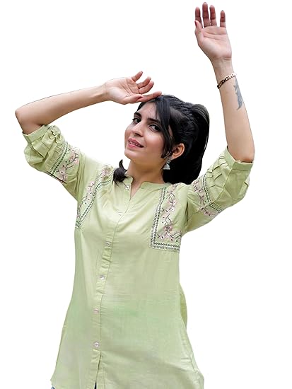 EthnicJunction Women's Rust Viscose Rayon Embroidered A-line Short Kurti | Short Kurti for Women | Top for Office | Women's Tunics Tops | Regular Fit Top Clothing Kurtis