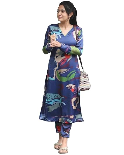 ANNI DESIGNER Women's Cotton Blend Straight Printed Kurta with Pant Clothing Kurtis