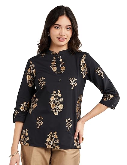 Amazon Brand - Myx Women's Printed Regular Cotton Short Kurti (Available in Plus Sizes) Clothing Kurtis