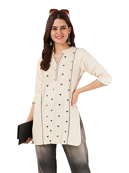 Brownverse Women's Pure Cotton Embroidered Short Kurti Clothing Kurtis