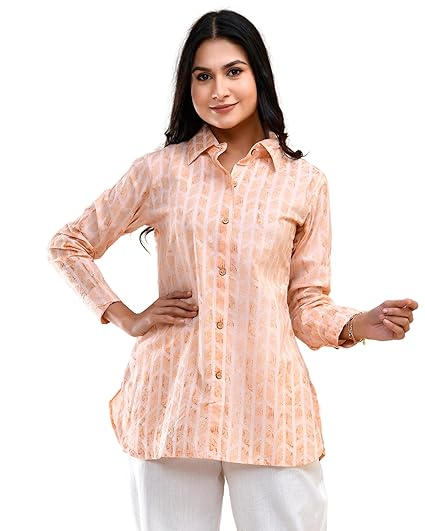 POISED Women Floral Printed Collared Cotton Short Kurti with 3/4 Sleeves for Casual Wears, Formal Wears |Regular fit Clothing Kurtis