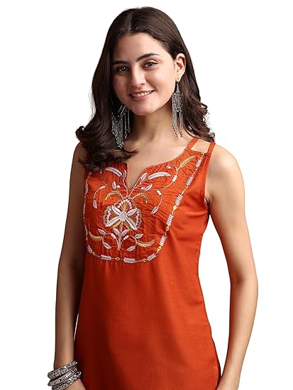EthnicJunction Women Cotton Silk Regular Fit Yoke Embroidery Shoulder Strpe Rakhi Special Short Kurti,Summer Kurti,Top for Office,Tunics Tops,Summer Kurti,Short Kurti Clothing Kurtis