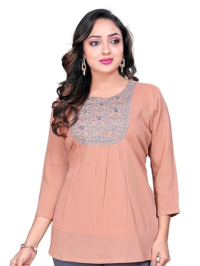 Tunics for Women – Stylish & Comfortable Indian Kurti Top with 3/4 Designer Sleeves | Delta Poly Short Tunics for Ladies | Casual