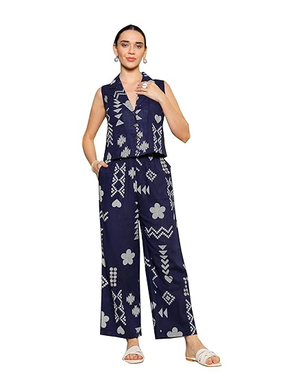 Stylum Women's Geomatric Printed Rayon Slub Short Kurti Pant Set Clothing Kurtis
