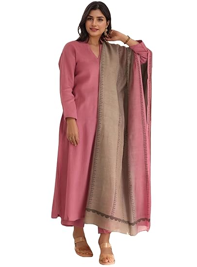 GoSriKi Women's Silk Blend Straight Solid Kurta with Pant & Dupatta Clothing Kurtis