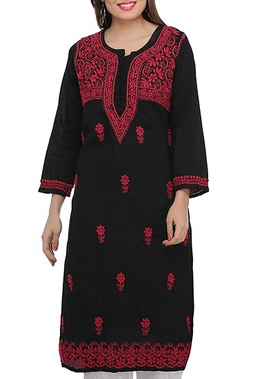 Ada Women's Pure Cotton Straight Fit Straight Hand Embroidered Lucknow Chikankari Kurti Kurta A341075 Clothing Kurtis