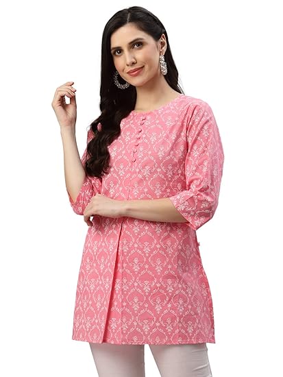 Yash Gallery Women's Cotton Regular Fit Short Floral Printed Kurta Clothing Kurtis