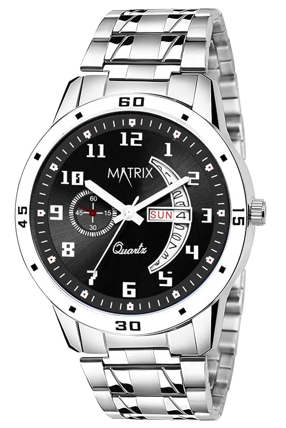 Matrix Blue, Black & Silver Dial, Day & Date Functioning, Stainless Steel Strap Analog Watch for Men & Women Accessories Watches