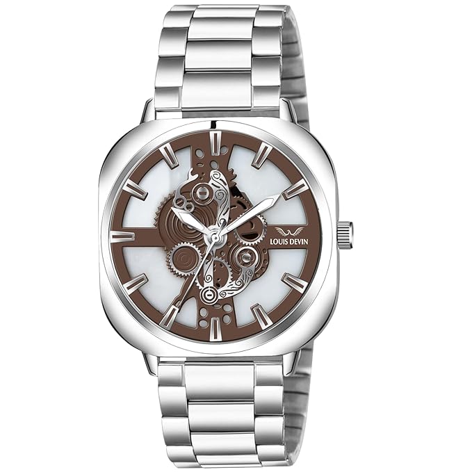 LOUIS DEVIN Stainless Steel Chain Analog Wrist Watch for Men (Black/Blue/Brown/Green/White Dial) | LD-G081-CH
