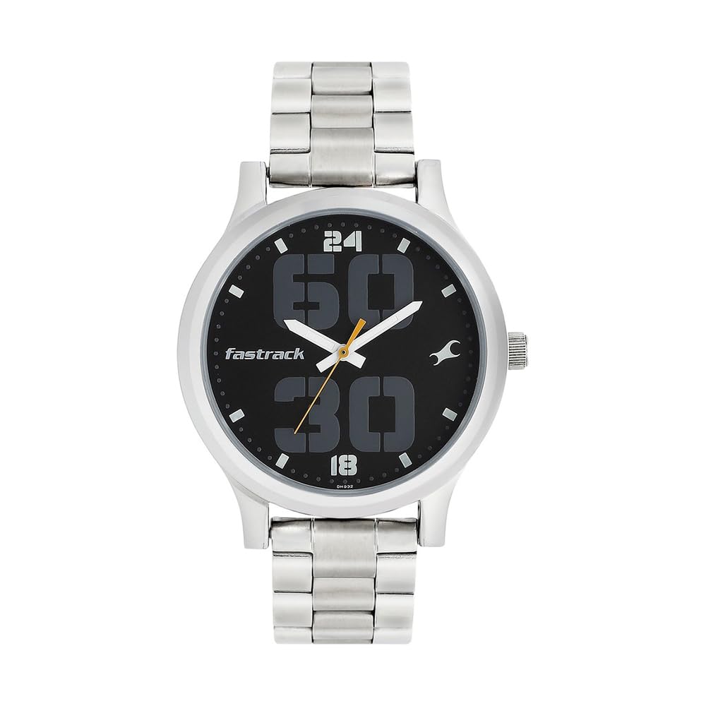 Fastrack Bold Quartz Analog Black Dial Silver Stainless Steel Strap Watch for Guys - NT38051SM07 Accessories Watches