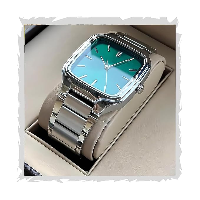 styledose Minimalist Eddy Square Dial Men's Watch with Stainless Steel Strap, Analog Watch Display with Slim Case Design Wrist Watch for Men Accessories Watches