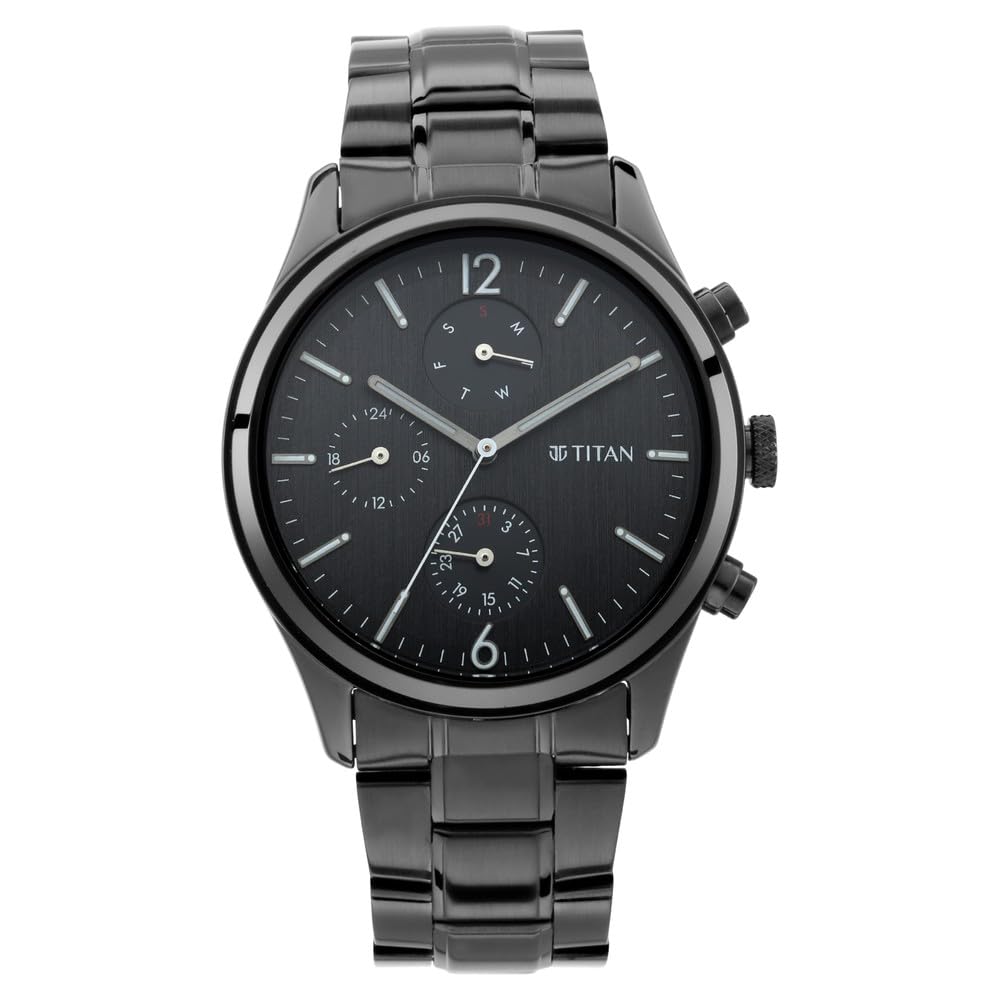 Titan Workwear Quartz Multifunction Black Dial Black Metal Strap Watch for Men - NT1805NM02 Accessories Watches