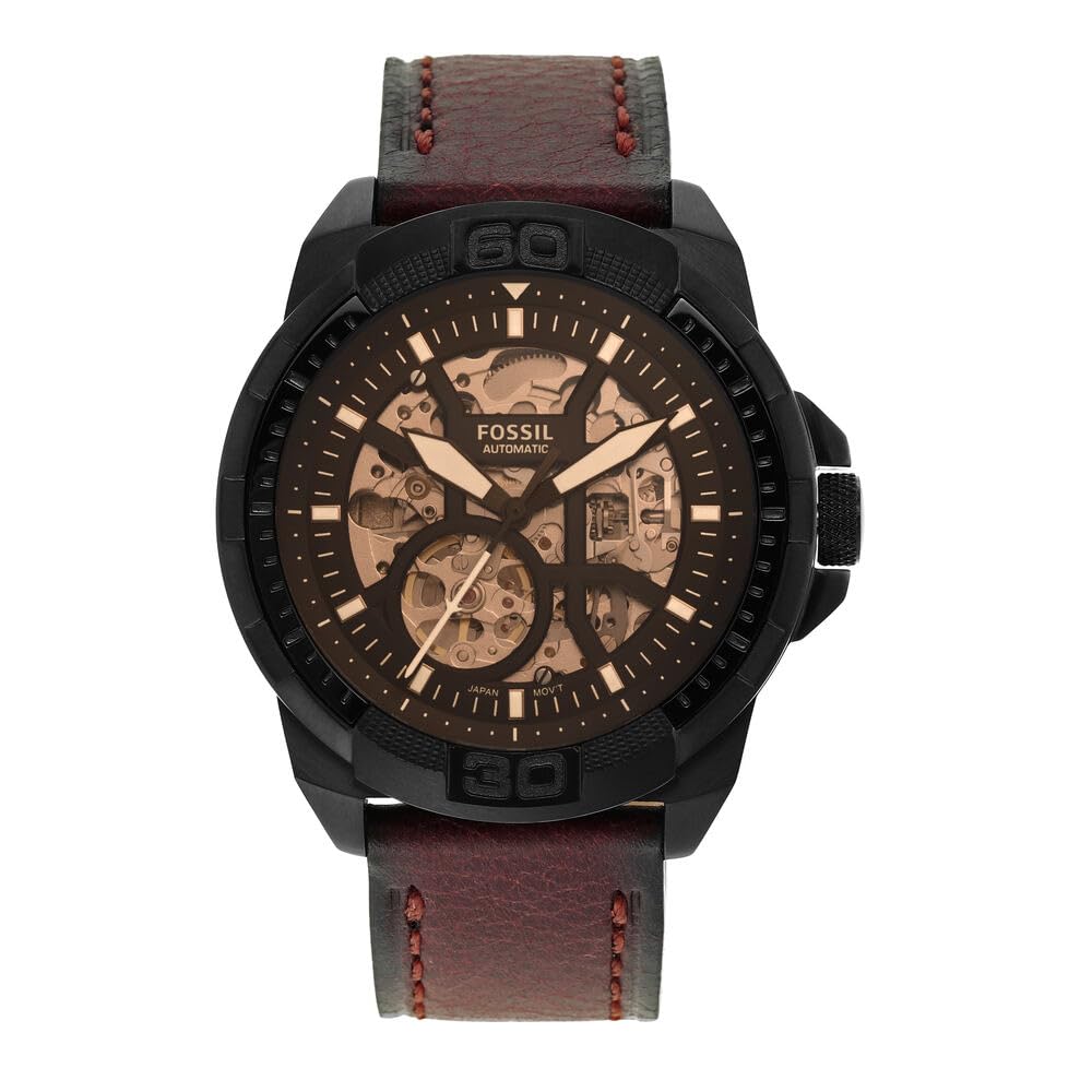 Fossil Men Leather Bronson Analog Black Dial Watch-Me3219, Band Color-Brown Accessories Watches