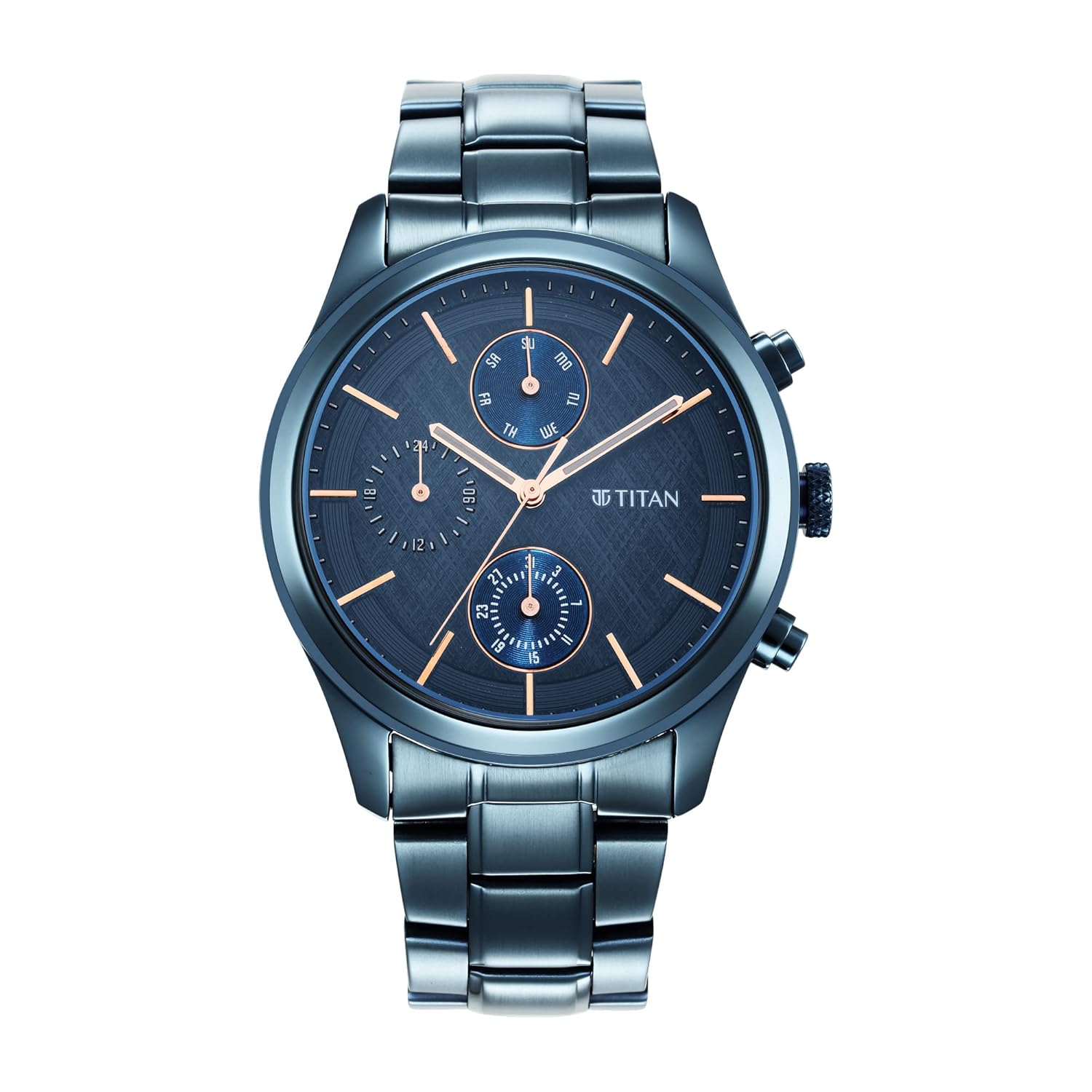 Titan Neo Splash Quartz Multifunction Blue Dial Blue Stainless Steel Strap Watch for Men - NT1805QM01 Accessories Watches