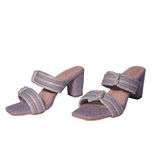 Elegant Women Glitter Block Heel Sandals with Double Strap Design Stylish Wear Open Toe Slip On Comfortable Wedding and Festive Heels Perfect for Ethnic and Western Outfits Footwear Sandals