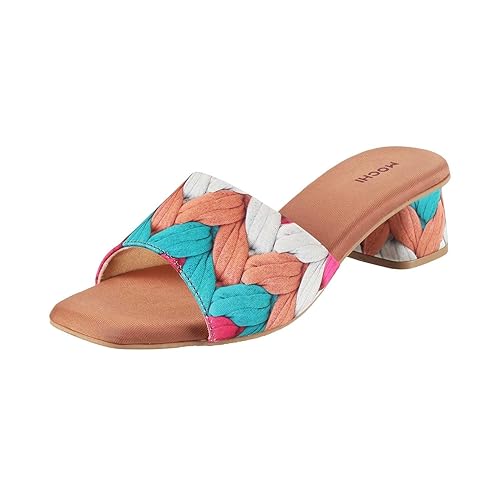 Mochi Women's Block Heel Multicolour Detail Fashion Sandal Footwear Sandals